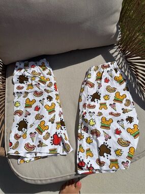 1 pair of Disney White Kids Shorts with Multicolor Snack Print custom